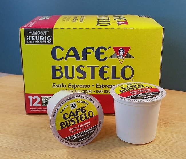 Cafe Bustelo Espresso style k cups and box